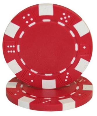 Roll of 50 red dice poker chips, 11.5 g each