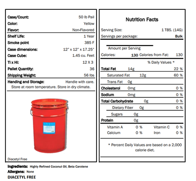 Picture of 70050 - Yellow coconut popping oil 50 LBS