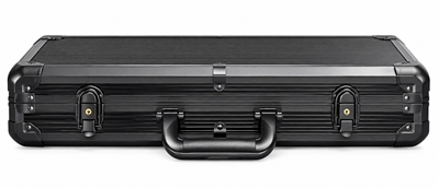 Black aluminum poker chip case, closed, front view
